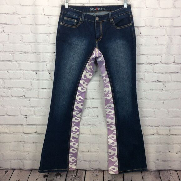 Gravitate Jeans Women’s Size 10X32 Purple Flame Denim Bootcut Motorcycle Festive - Picture 1 of 11